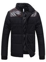 High Neck Flap Pocket Patchwork Men Padded Coat - thumbnail