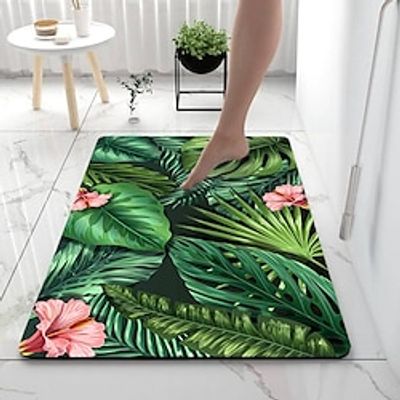 Nordic Green LeafDiatomaceous Earth Bath Mat Soft Mat Rubber Anti-Slip Fast Dry Super Absorbent Thin Bathroom Mat for Under Door - Bathroom Floor Mat Rug Bathtub Front Shower Mat Sink Lightinthebox