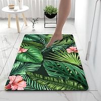 Nordic Green LeafDiatomaceous Earth Bath Mat Soft Mat Rubber Anti-Slip Fast Dry Super Absorbent Thin Bathroom Mat for Under Door - Bathroom Floor Mat Rug Bathtub Front Shower Mat Sink Lightinthebox - thumbnail