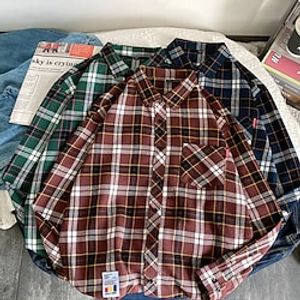 Men's Shirt Plaid Turndown Green Navy Blue Coffee Casual Daily Long Sleeve Button-Down Clothing Apparel Cotton Fashion Streetwear Classic Lightinthebox