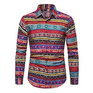 Men's Shirt 3D Print Color Block Turndown Street Casual Button-Down Print Long Sleeve Tops Designer Casual Vintage Retro Rainbow miniinthebox