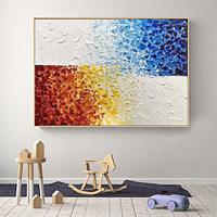 3D Textured Blue and Red Abstract Canvas Art Hand Painted Knife Landscape Oil Painting Canvas Wall Art Abstract Art for Living Room bedroom hotel wall decoration Lightinthebox