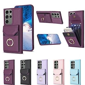 Phone Case For Samsung Galaxy S23 S22 S21 Ultra Plus FE A54 A34 A14 A53 A12 A52 A13 5G Back Cover Portable Bumper Frame Ring Holder Retro TPU Metal PU Leather Lightinthebox