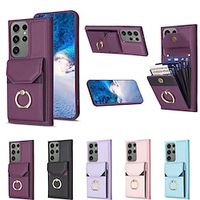 Phone Case For Samsung Galaxy S23 S22 S21 Ultra Plus FE A54 A34 A14 A53 A12 A52 A13 5G Back Cover Portable Bumper Frame Ring Holder Retro TPU Metal PU Leather Lightinthebox - thumbnail
