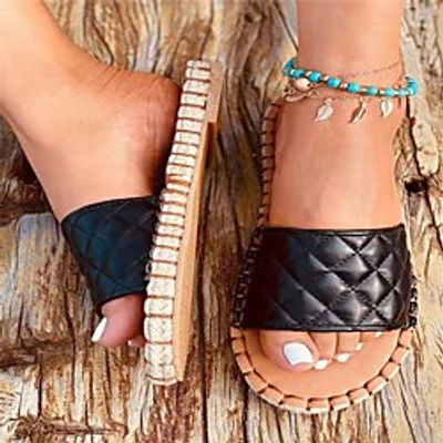 Women's Slippers  Flip-Flops Flat Heel Open Toe PU Solid Colored White Black Orange Lightinthebox