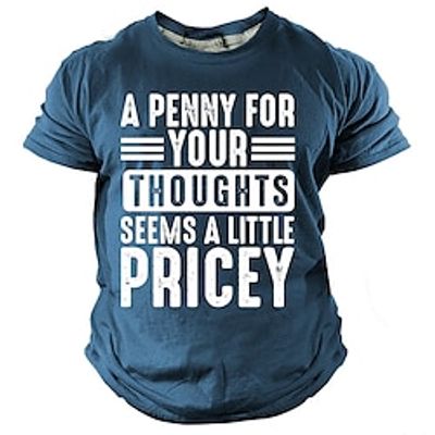 A Penny For Your Thoughts Men's 3D Street Style Print T shirt Tee Outdoor Holiday Going out T shirt Black Navy Blue Army Green Short Sleeve Crew Neck Shirt Spring  Summer Clothing Apparel Lightinthebox