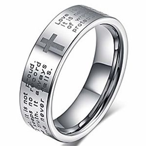 fashion month men women 8mm tungsten carbide engraved english bible lords prayer white ring cross band for her him size 6 Lightinthebox