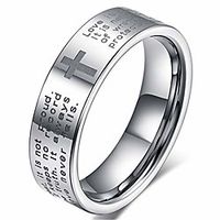 fashion month men women 8mm tungsten carbide engraved english bible lords prayer white ring cross band for her him size 6 Lightinthebox - thumbnail