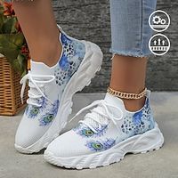 Women's Leopard Print Peacock Feather Watercolor Graphic Print Comfortable and Soft Lace-Up Flyknit Sneakers Lightinthebox - thumbnail