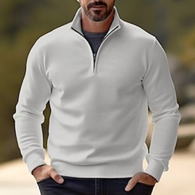 Men's Sweater Pullover Sweater Jumper Jumper Ribbed Knit Regular Half Zip Slim Fit Plain Stand Collar Basic Modern Contemporary Work Daily Wear Clothing Apparel Winter Black White S M L miniinthebox