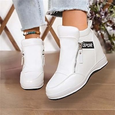 Women's Sneakers Platform Sneakers Slip-on Sneakers Daily Indoor Hidden Heel Round Toe Fashion Sporty Casual Faux Leather Zipper Solid Color Black White Lightinthebox