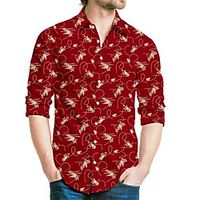 Men's Shirt 3D Print Floral Turndown Street Casual Button-Down Print Long Sleeve Tops Casual Fashion Breathable Red miniinthebox - thumbnail