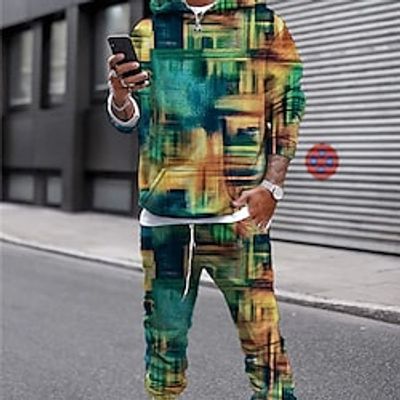 Men's Tracksuit Hoodies Set Graphic Patterned Gradient 2 Piece Print Sports  Outdoor Casual Sports 3D Print Sportswear Basic Essential Hoodies Sweatshirts  Green Blue Royal Blue miniinthebox