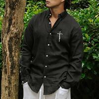 Men's Shirt Outdoor Street Casual Summer Spring Stand Collar Warm White S, M, L Shirt Lightinthebox