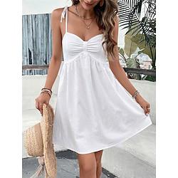 Women's Linen Dress Strap Dress White Cotton Dress Mini Dress Backless Basic Daily Spaghetti Strap Sleeveless Summer Spring White Plain Lightinthebox