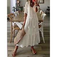 Women's White Dress Casual Dress Swing Dress Long Dress Maxi Dress Ruffle Holiday Date Vacation Streetwear Maxi V Neck Half Sleeve Loose Fit White Red Blue Color S M L XL 2XL Size Lightinthebox