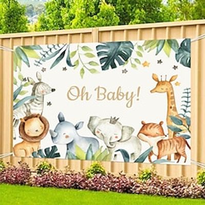 1PC Baby Shower Gender Reveal Birthday Children's Day Party Background Decoration Background Fabric Oh baby Animal Pattern Background Fabric Lightinthebox