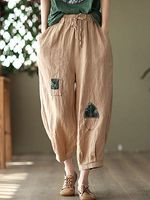 Casual Loose Embroidered Elastic Waist Pants