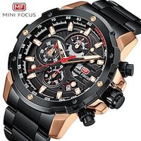 MINI FOCUS Sports Quartz Waterproof Watches for Men Calendar Chronograph Luminous Hands Military Mens Watch Stainless Steel Band miniinthebox - thumbnail