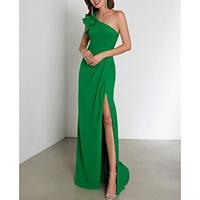 A-Line Wedding Guest Dresses Elegant Dress Wedding Guest Party Wear Floor Length Sleeveless One Shoulder Stretch Chiffon with Ruffles 2024 Lightinthebox