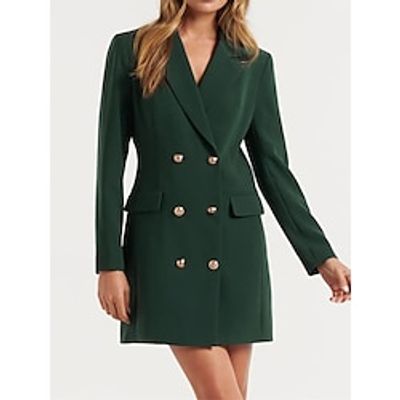 Women's Party Dress Cocktail Dress Work Dress Mini Dress Black Green Long Sleeve Plain Button Spring Fall Winter Shirt Collar Formal Winter Dress Office Wedding Guest S M L XL XXL Lightinthebox