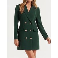 Women's Party Dress Cocktail Dress Work Dress Mini Dress Black Green Long Sleeve Plain Button Spring Fall Winter Shirt Collar Formal Winter Dress Office Wedding Guest S M L XL XXL Lightinthebox - thumbnail