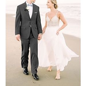 Gray Men's Beach Wedding Suits 2 Piece Solid Colored Tailored Fit Single Breasted Two-buttons 2023 Lightinthebox