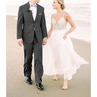 Gray Men's Beach Wedding Suits 2 Piece Solid Colored Tailored Fit Single Breasted Two-buttons 2023 Lightinthebox - thumbnail