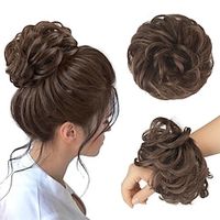 Messy Bun Hair Piece Brown and Light Auburn Mixed Wavy Curly Large Hair Bun Scrunchies Extensions Synthetic Tousled Updo Hairpieces for Women Girls Lightinthebox