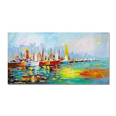 Oil Painting Handmade Hand Painted Wall Art Abstract Boats Canvas Painting Home Decoration Decor Stretched Frame Ready to Hang miniinthebox Oil Painting Handmade Hand Painted Wall Art Abstract Boats Canvas Painting Home Decoration Decor Stretched Frame Ready to Hang miniinthebox
