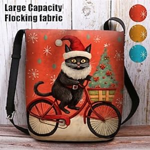 Women's Crossbody Bag Shoulder Bag Fluffy Bag Polyester Outdoor Christmas Daily Print Large Capacity Lightweight Durable Cat Yellow Red Blue Lightinthebox