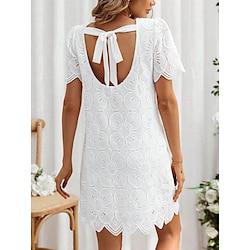 Women's Casual Dress White Lace Dress with Sleeves Mini Dress Lace Casual Crew Neck Half Sleeve White Color Lightinthebox