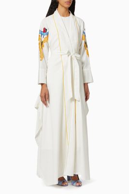Embroidered Abaya with Sheila & Belt in Linen
