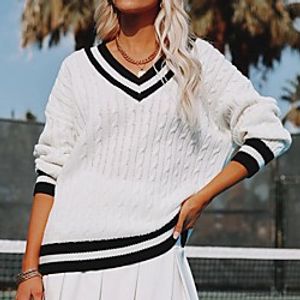 Women's Pullover Sweater Modern Style Plaid / Check Casual Long Sleeve Sweater Cardigans V Neck Fall Winter White Black miniinthebox