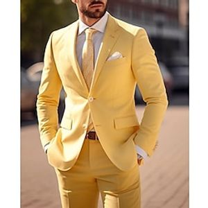 Daffodil Men's Wedding Suits Solid Colored 2 Piece Daily Plus Size Single Breasted Two-buttons 2023 miniinthebox