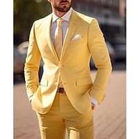 Daffodil Men's Wedding Suits Solid Colored 2 Piece Daily Plus Size Single Breasted Two-buttons 2023 miniinthebox - thumbnail