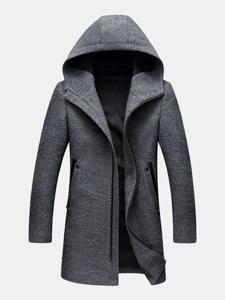 Mens Wool Zip Hooded Trench Coat