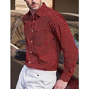 Men's Shirt Button Up Shirt Casual Shirt Red Long Sleeve Polka Dot Lapel Daily Vacation Front Pocket Clothing Apparel Fashion Casual Comfortable Lightinthebox