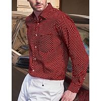 Men's Shirt Button Up Shirt Casual Shirt Red Long Sleeve Polka Dot Lapel Daily Vacation Front Pocket Clothing Apparel Fashion Casual Comfortable Lightinthebox - thumbnail