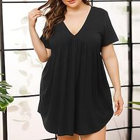 Women's Plus Size Curve Casual Dress Plain Mini Dress Short Sleeve V Neck Fashion Daily Black Red Summer XL 2XL 3XL 4XL Lightinthebox - thumbnail