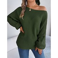 Women's Pullover Sweater Jumper One Shoulder Ribbed Knit Acrylic Oversized Fall Winter Regular Outdoor Daily Going out Stylish Casual Soft Long Sleeve Solid Color White Army Green Khaki S M L Lightinthebox - thumbnail