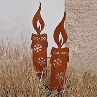 Rusty Candles Silhouette Christmas Garden Metal Decoration Rusty Pile Ground Insertion Crafts, Garden Stake Decor Xmas miniinthebox - thumbnail