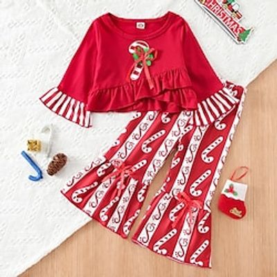 Toddler Girls' Ugly Christmas Shirt  Pants Set  Christmas Tree Long Sleeve Active Outdoor Cotton 3-7 Years Winter Green Red White Lightinthebox