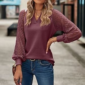 T shirt Tee Women's Black White Pink Solid  Plain Color Lace Daily Fashion V Neck Regular Fit S Lightinthebox