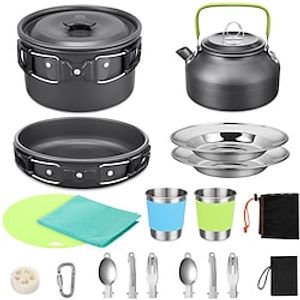 Camping Cookware Kit Lightweight Non-Stick Pot and Pan Set with Stainless Steel Teapots Cups Plates Forks Knives Spoons for Camping Hiking Lightinthebox