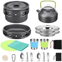 Camping Cookware Kit Lightweight Non-Stick Pot and Pan Set with Stainless Steel Teapots Cups Plates Forks Knives Spoons for Camping Hiking Lightinthebox - thumbnail