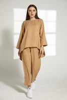 Moistreet Tan Cey Mélange Fabric Top And Pants Set (XS, S, M, L, XL, XXL) Moistreet Tan Cey Mélange Fabric Top And Pants Set (XS, S, M, L, XL, XXL)