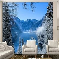 Landscape Wallpaper Mural Art Deco White Snow Winter Tree Wall Covering Sticker Peel and Stick Removable PVC/Vinyl Material Self Adhesive/Adhesive Required Wall Decor for Living Room Kitchen Bathroom miniinthebox