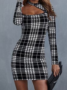 Long Sleeve Hollow Bag Hip Dress