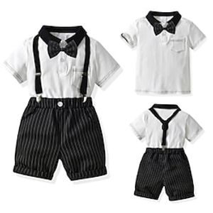 Kids Boys Polo Shirt  Shorts Clothing Set 2 Pieces Short Sleeve Black Stripe Bow Party Formal Cool Gentle Regular 2-6 Years Lightinthebox